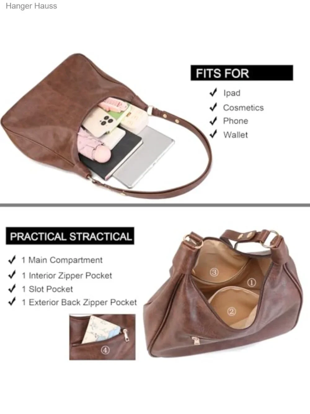 Hobo Bag for Women Crescent Shoulder Handbag Crossbody Purse PU Leather